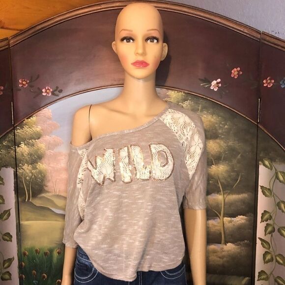 Love ❤️ Juniors Sweater S/S XL Tan and White Lace - Picture 4 of 7